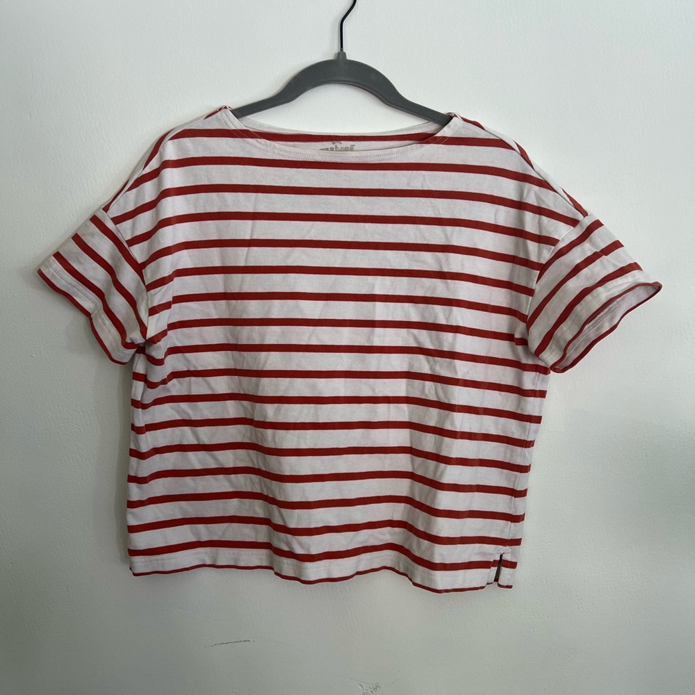 Uniqlo Red and White Boxy Short Sleeve T-Shirt